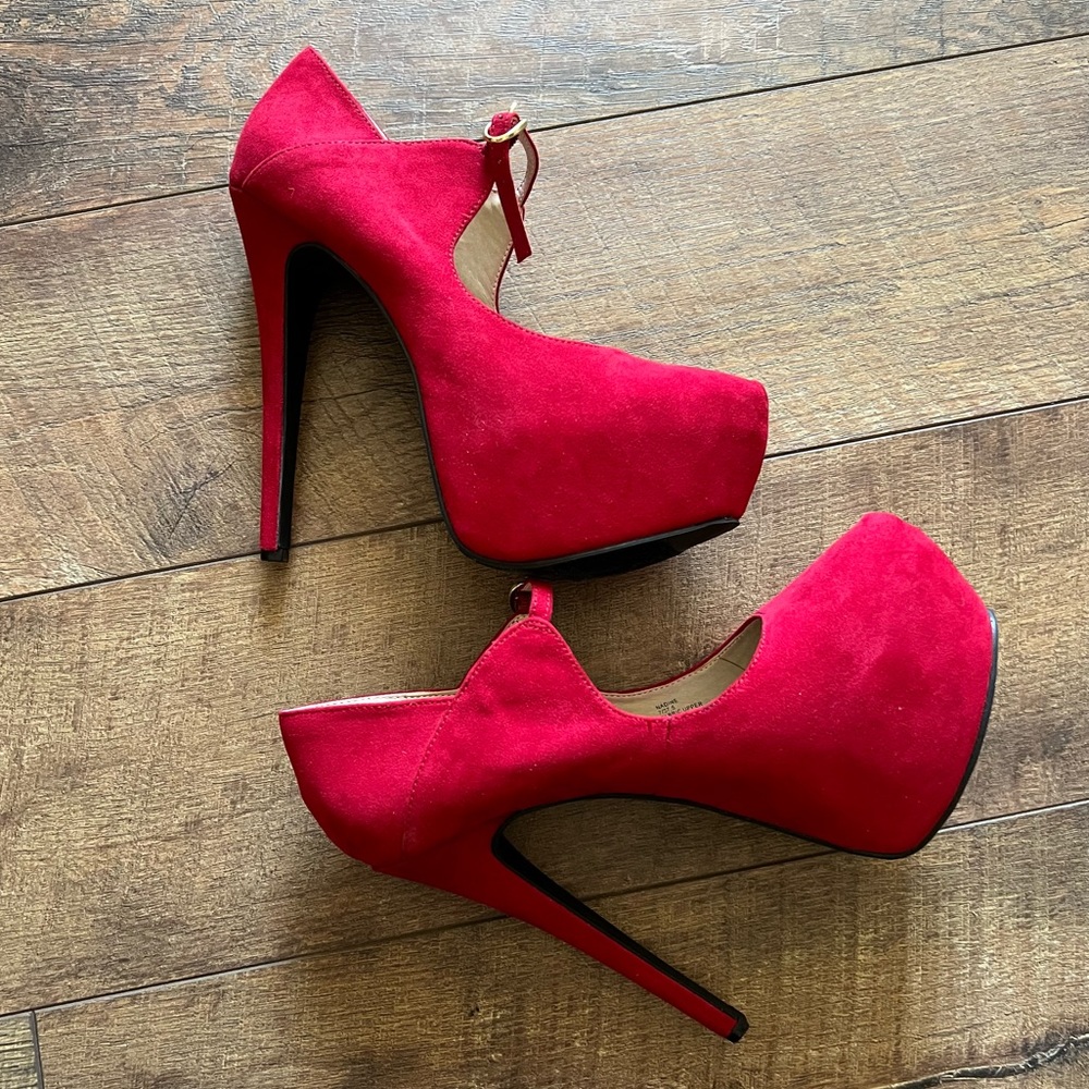 JustFab Nadine red platform stiletto heels
